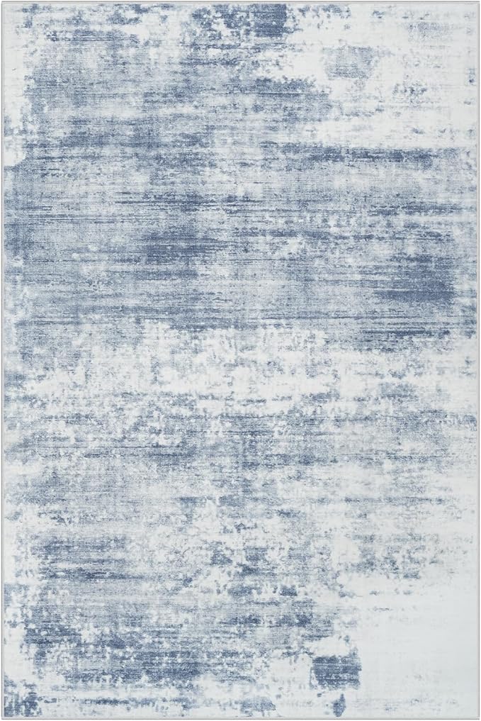8x10 Area Rugs Washable Rug: Modern Abstract Living Room Rug Soft Anti-Skid Thin Carpet Indoor Floor Non-Shedding Carpets for Bedroom Dining Room Farmhouse Nursery Home Office Blue White