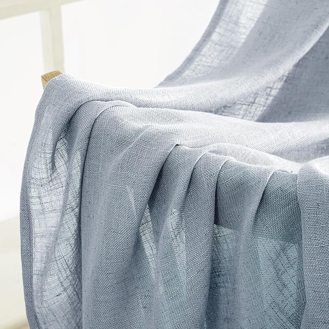 MIULEE Chambray Blue Linen Curtains 90 Inch Long 2 Panels for Bedroom Living Room, Soft Linen Textured Window Drapes Semi Sheer Light Filtering Back Tab Rod Pocket Farmhouse Modern Burlap Look Decor