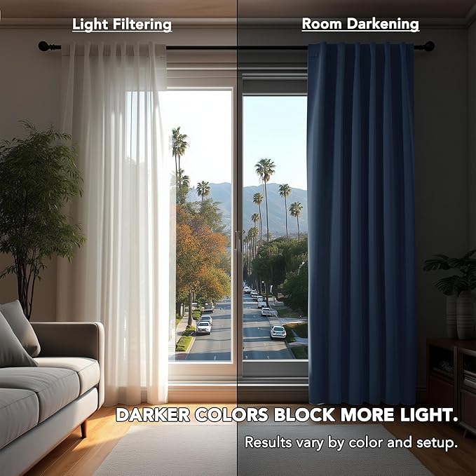 Deconovo Blackout Curtains, Thermal Insulated, W52 x L108 2 Panels, Back Tab, Machine Washable, Room-Darkening Drapes for Bedroom/Living Room Stone Blue