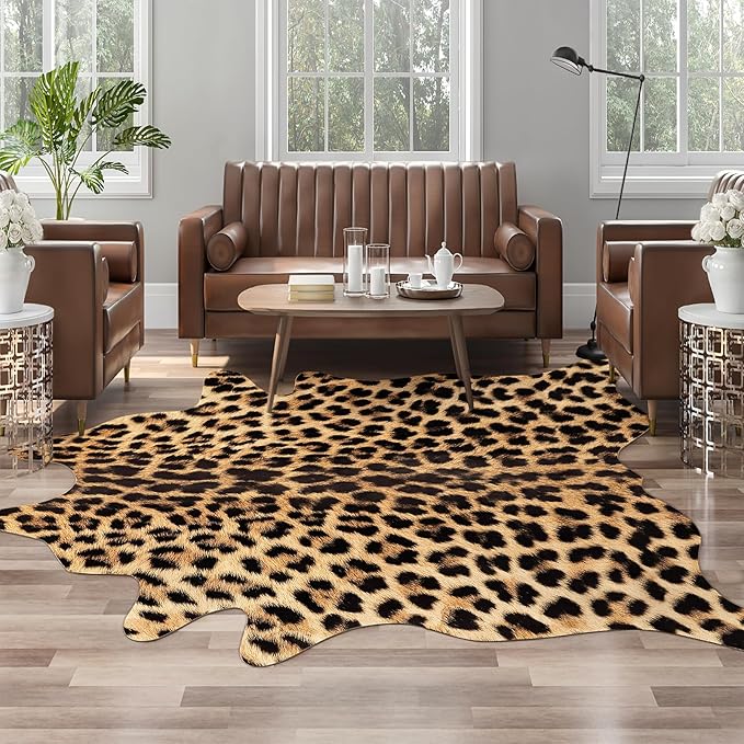 AROGAN Premium Leopard Print Rug 8x10 Feet, Machine Washable Faux Fur Cheetah Rug, Non-Slip Animal Print Hide Leopard Skin Area Rug for Bedroom Living Room Home Decor