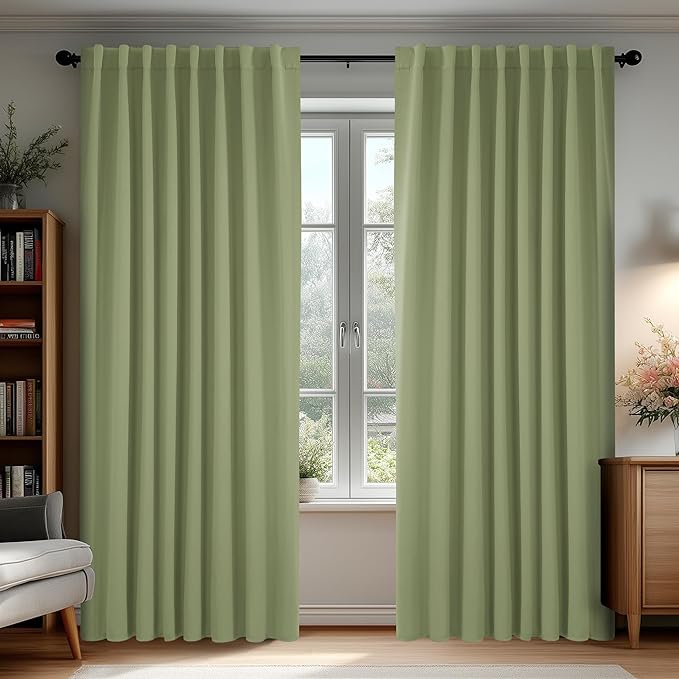 Deconovo Blackout Curtains, Thermal Insulated, W70 x L95 2 Panels, Back Tab, Machine Washable, Room-Darkening Drapes for Bedroom/Living Room Sage Green