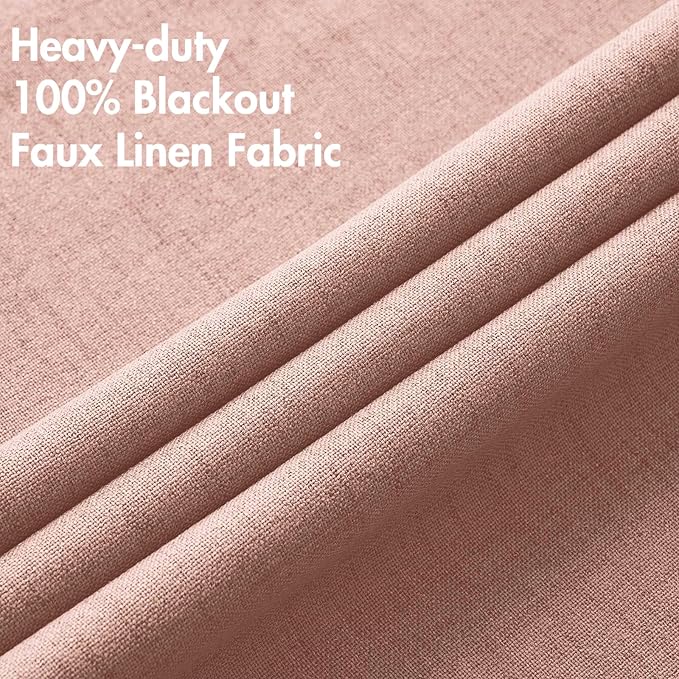 MIULEE Linen Curtains for Bedroom 100% Blackout Thermal Insulated Blush Pink Grommet Room Darkening Curtains & Drapes for Living Room Nursery 52 x 45 Inch (2 Panels)