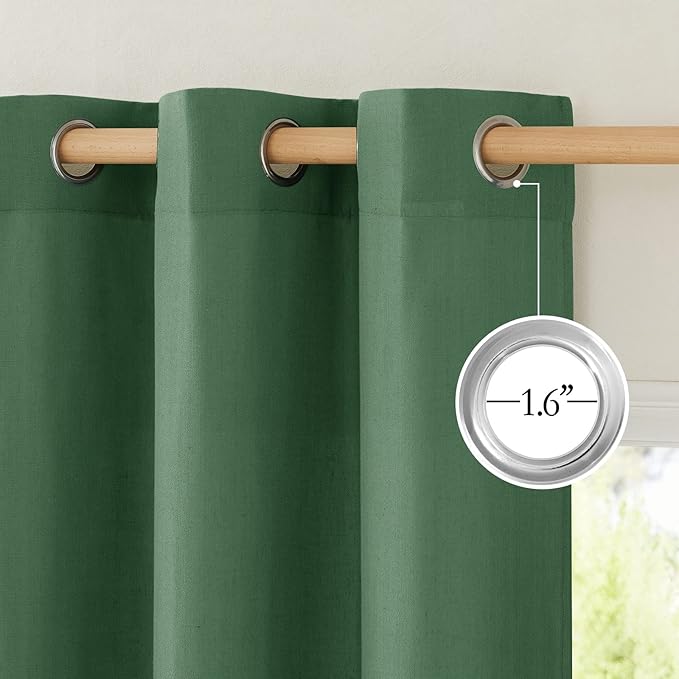 NICETOWN Flax Olive Green Linen Curtains for Room Divider, Grommet Top Thick Flax Semi Sheer Vertical Drapes Privacy Assured with Light Filtering for Sliding Glass Door, W68 x L84, 2 Pieces