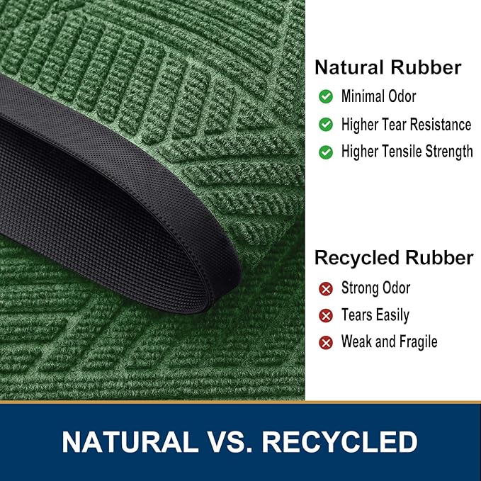 Smiry Half Circle Front Door Mat Outside Entrance, Heavy Duty Sturdy Natural Rubber Doormat, Trap Dirt and Moisture, Low Profile Mats for Indoor Outdoor Entry, Irregular Triangle (35x23, Green)