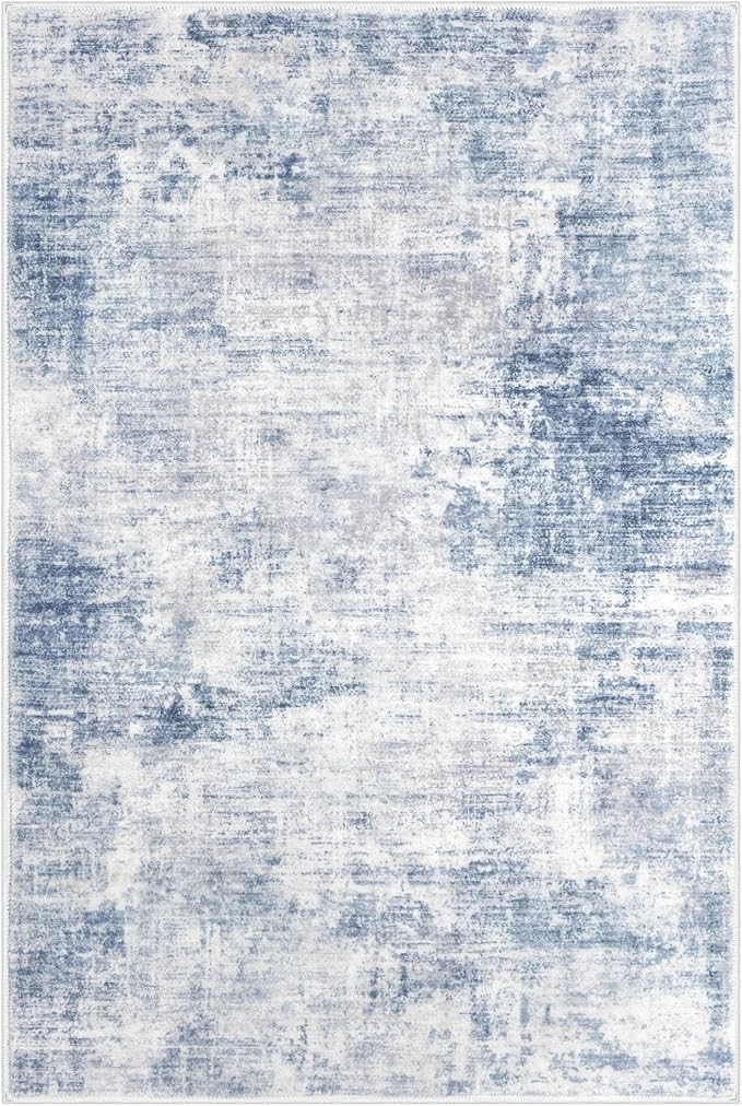 IOHOUZE Small Abstract Area Rug 2x3 Ft Entryway Rugs Washable Door Mat Indoor Entrance, Rubber Backed Throw Rugs, Printed Non Slip Floor Carpet for Foyer Front Door Sink, Light Blue Grey