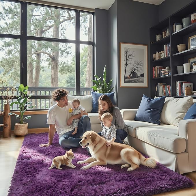 Rugs for Living Room 5x8, Alfombras para Salas Shag Large Plush Soft Area Rug, Shaggy Carpets for Bedroom, Kids Boys Girls Home Decor Aesthetic(Grape Purple, 5 x 8)