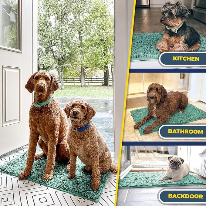Muddy Mat® | Super Absorbent Door Mat Indoor, Microfiber Quick Dry Chenille Entryway Rug, Non-Slip Front Door Mat, Indoor Mats for Entryway, Machine Washable Pet Rug, Seafoam Green 24" x 96"