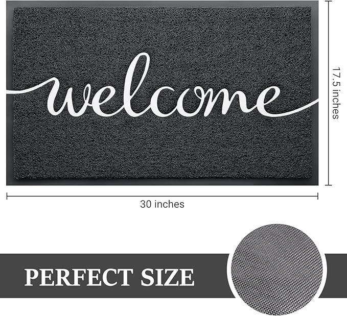 BeneathYourFeet Door Mat, Welcome Mat Low Profile Floor Mat Front Doormat Indoor and Outdoor Doormat Non Slip Rugs for Entryway, Patio, High Traffic Areas (30"x17.5", Black-Welcome)