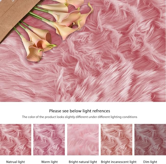 ORINOVA Pink Fluffy Sheepskin Fur Area Rugs for Bedroom Washable Furry Carpet Rug for Living Room Faux Fur Rug 2x3 Nursery