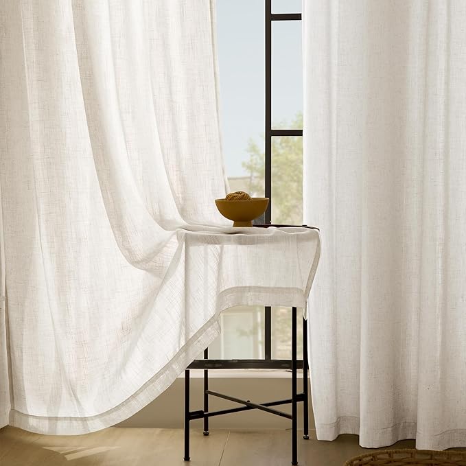 Natural Linen Curtain 92 inch Length 2 Panels Set Back Tab Light Filtering Living Room Curtain Drapes Home Office Modern Minimalist Decor Farmhouse Boho Neutral Cream Semi Sheer Curtain 92 inch Long