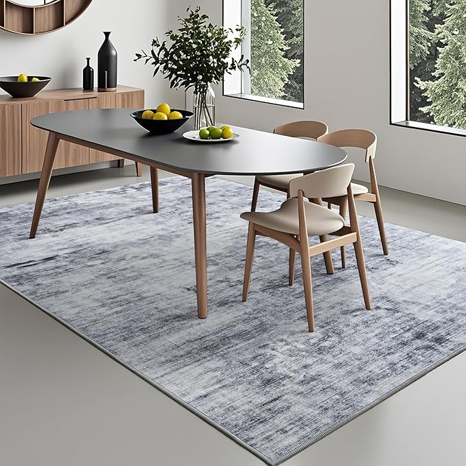 Toneed Abstract Area Rug 6x9 Modern Washable Rug Soft Non Slip Rug Low Pile for Bedroom Living Room Dining Room Grey
