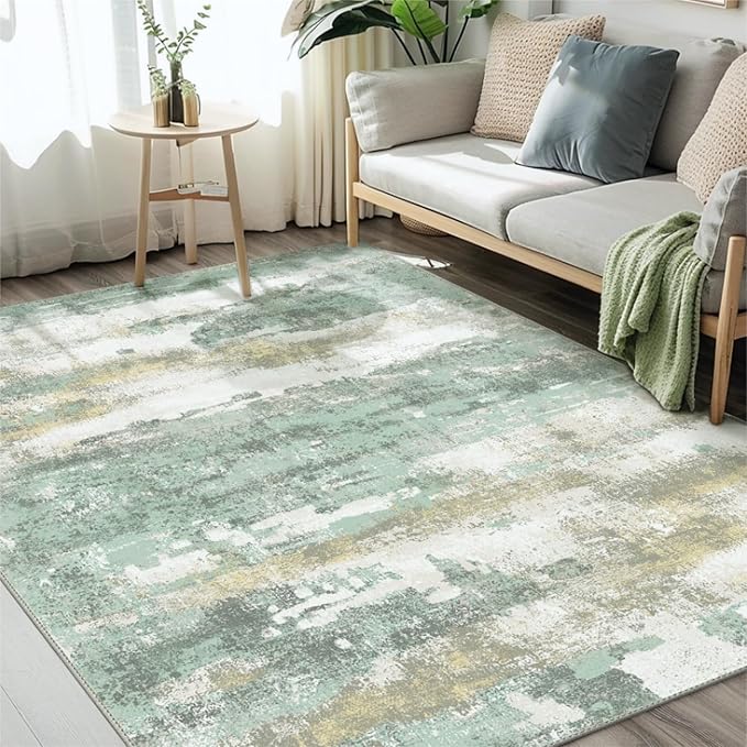 BEIMO Area Rugs 10x12 for Living Room Bedroom, Modern Abstract Machine Washable Rug, Large Soft Low Pile Floor Carpet with Non Slip Backing for Dining Room, Light Green