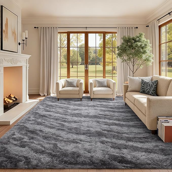 8x10 Ft Extra Large Shag Rugs for Living Room, Ultra Soft Fluffy Furry Area Rugs for Bedroom Indoor Floor, Aesthetic Carpet for Kids Home Decor (Grey)