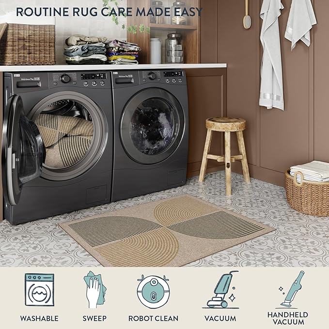 Lahome Enfys Rainbow Front Door Mat, 32"x48" Washable Non Slip Entry Way Rugs Indoor, Farmhouse Neutral Non Slip Non Shedding Lightweight Floor Carpet for Kitchen Bedroom Porch