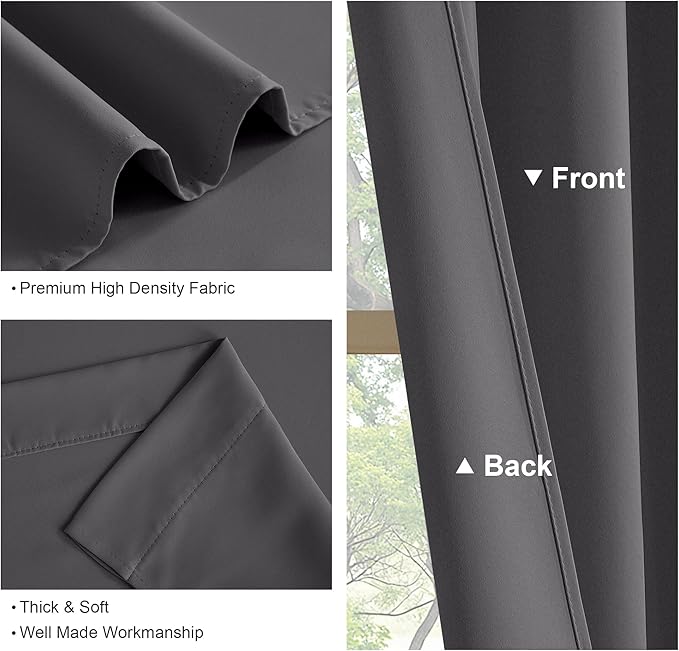 PONY DANCE Grey Blackout Curtains 96 inch Long, Room Darkening Curtains for Bedroom, Thermal Insulated Drapes for Living Room Window Treatment, Back Tab/Rod Pocket, 52 x 96 Inch,2 Panels Set, Grey