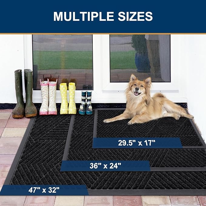 Smiry Front Door Mat Outside Entrance, Heavy Duty Sturdy Natural Rubber Doormat, Trap Dirt and Moisture, Easy Clean Low Profile Welcome Floor Mats for Indoor Outdoor Entry, 47x23 Inch, Black