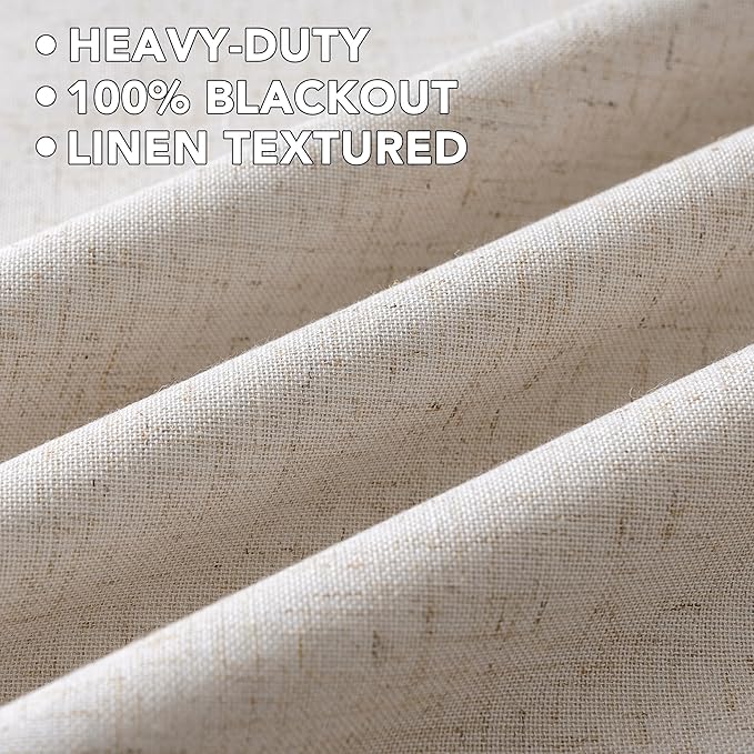 H.VERSAILTEXLinen-Polyester Curtains 100%Blackout Curtains for Bedroom 96"Long Full Light Blocking Nature Linen-Polyester Blended Window Curtains for LivingRoomNickel Grommet(2Panels,HeatheredNatural)