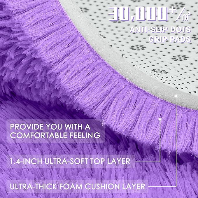 OLANLY 8x10 Machine Washable Large Area Rugs for Living Room, Bedroom, Soft Fluffy Shaggy Bedside Rug, Indoor Floor Carpet for Kids Girls and Boys, Dorms, Nursery, Home Decor Aesthetic, Purple