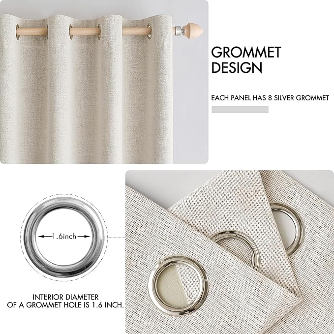 MIULEE Linen Blackout Curtains for Bedroom Thermal Insulated Birch Grommet Room Darkening Black Out Drapes for Living Room Nursery 52 x 54 Inch (2 Panels)