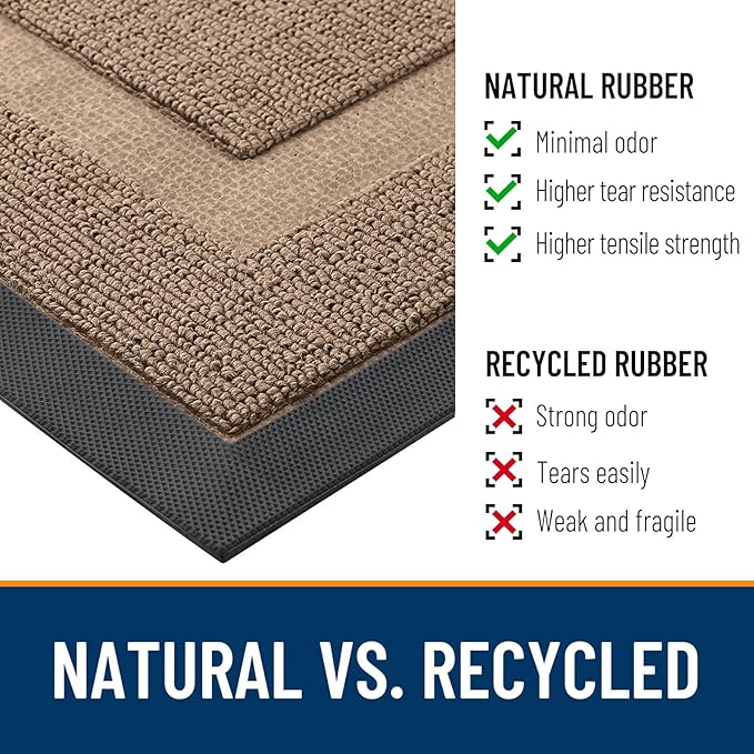 OLANLY Front Door Mat Indoor Outdoor Entrance, Waterproof All-Season, All-Weather Doormat, Sturdy Natural Rubber, Low Profile, Easy Clean Patio Porch Entryway Mat, 59x23, Mocha