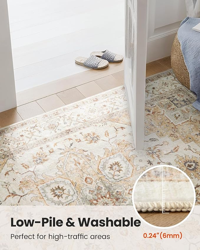 AMADA HOMEFURNISHING 9x12 Area Rugs, Low-Profile Large Washable Area Rug with Non-Slip Backing & Durable Edge Binding, Vintage Rugs for Living Room, Bedroom & Dinning Room