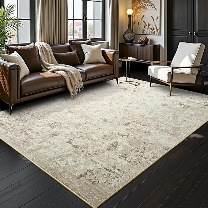 Toneed Abstract Area Rug Modern Washable Rug Soft Non Slip Rug Low Pile for Bedroom Living Room Dining Room Beige 6x9 Feet