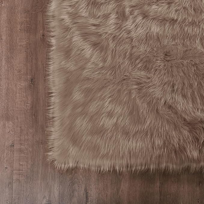 Goolela Fluffy Faux Fur Rug for Bedroom Light Brown Beige 2x3 Furry Fuzzy Sheepskin Rug Small Shaggy Area Rug for Office Playroom Decor Washable Rectangle