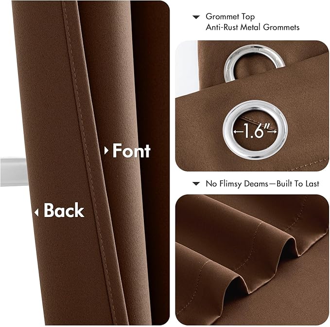 MIULEE Bedroom Blackout Curtains Thermal Insulated Room Darkening Drapes for Living Room Kitchen Grommet Top Light Blocking Window Treatment Curtains, 40 x 45 Inches Long, 2 Panels, Mocha Brown