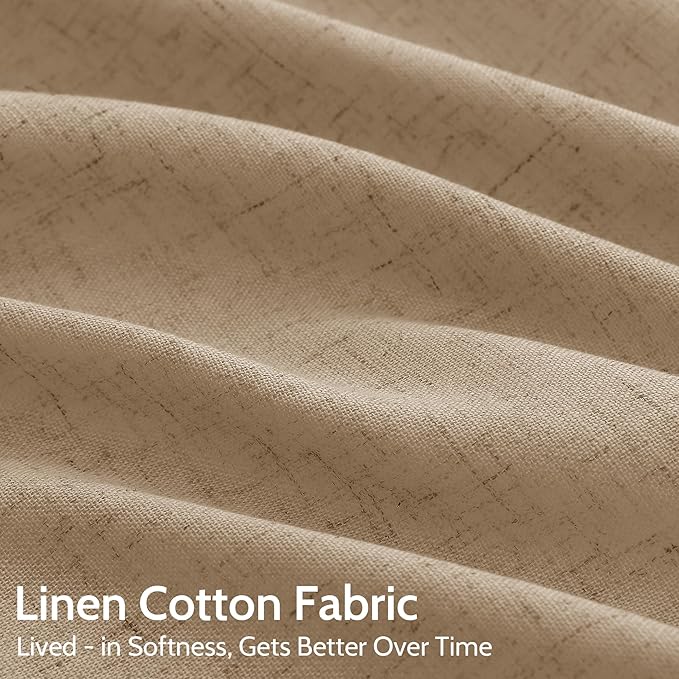 Nanspring Sand Beige Curtains 120 Inches Long for Living Room Linen Textured Simple Modern Semi Sheer Curtains Back Tab Floor to Ceiling Lightweight Curtain for Bedroom Office 52x120, 2 Panels
