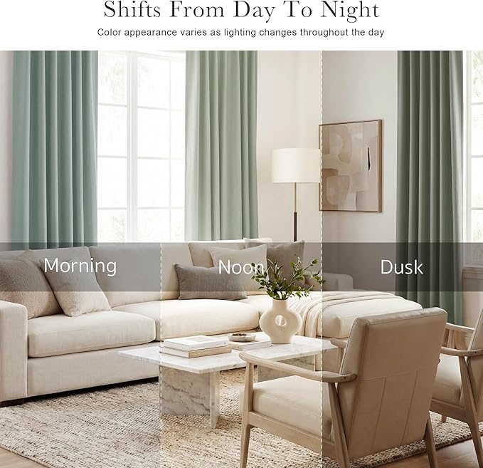 Pony Dance Small Blackout Curtains for Kitchen Windows, Short Drapes for Bathroom, Thermal Insulated Window Curtains Tiers for Basement, W 29 x L 36, Sage Green,2 PCS