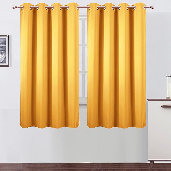 LEMOMO Yellow Blackout Curtains 66 x 63 Inch Length/Set of 2 Curtain Panels/Thermal Insulated Room Darkening Blackout Curtains for Bedroom