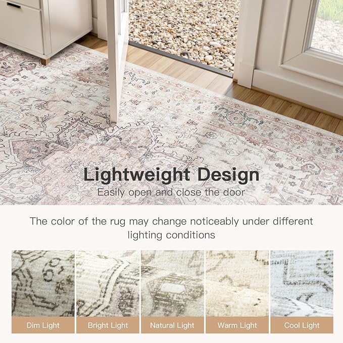 Lofus 5x7 Area Rugs for Living Room, Washable Area Rug, Rugs for Bedroom, Kitchen, Vintage Boho Carpet, Soft Non-Slip, Low Pile Large Area Rug for Office Dining Room, Pink