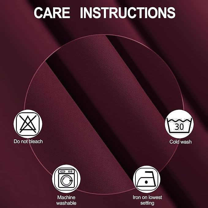 LEMOMO Burgundy Red Thermal Blackout Curtains/38 x 63 Inch/Set of 2 Panels Room Darkening Curtains for Bedroom