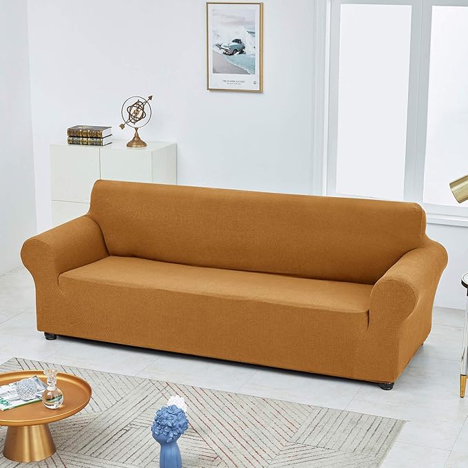 Joccun Stretch Loveseat Couch Cover Slipcover, 1-Piece Sofa Cover for 2 Cushion Couch Spandex Jacquard Washable Furniture Protector Cover for Living Room,Kids,Pets（Loveseat,Gold）