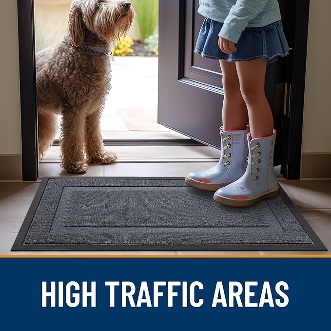 OLANLY Front Door Mat Indoor Outdoor Entrance, Waterproof All-Season, All-Weather Doormat, Sturdy Natural Rubber, Low Profile, Easy Clean Patio Porch Entryway Mat, 59x23, Charcoal Gray