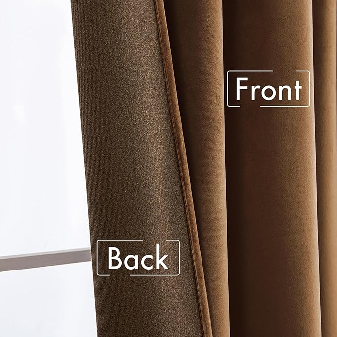 MIULEE Velvet Curtains 108 inches - Luxury Blackout Curtains for Bedroom Living Room Thermal Insulated Super Soft Window Drapes Rod Pocket & Back Tab, Brown, W52 x L108 inches, 2 Panels