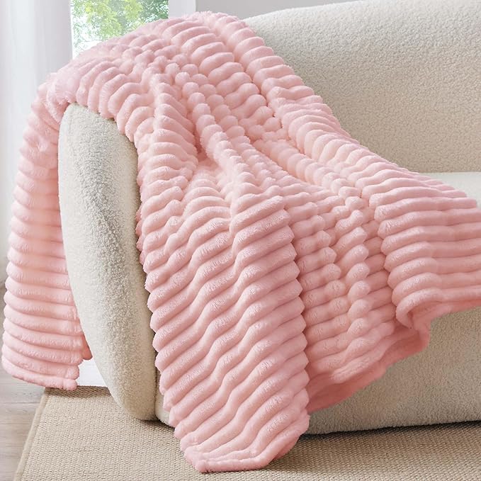 BEDELITE Fleece Pink Throw Blanket for Couch - 300GSM Soft & Warm Valentines Blanket Gifts for Women Girls, Decorative Spring Pink Blankets for Home, 50"x60"