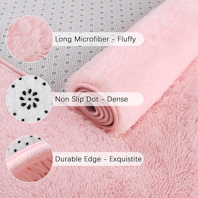 Chicrug Soft Runner Rug for Bedroom Living Room Plush Fluffy Rugs 2x4 Feet, Shag Furry Runner Rug Carpet Non Shedding for Nursery Children Kids Girls Room Home Decorative, Pink