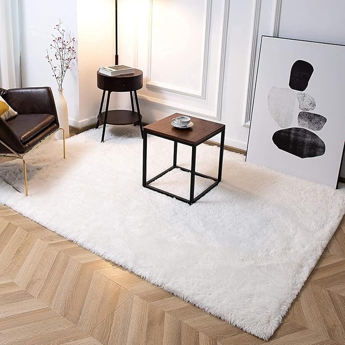 TWINNIS Super Soft Shaggy Rugs Fluffy Carpets 5x7 Feet, Indoor Modern Plush Area Rugs for Living Room Bedroom Kids Room Nursery Home Decor, Upgrade Anti-Skid Fuzzy Rug, Cream White