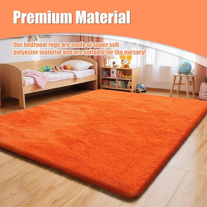 8x10 Fluffy Area Rugs for Living Room,Shag Area Rug for Bedroom,Soft Orange Fuzzy Rug Non-Shedding Indoor Plush Carpet for Kids Bedroom Nursery Home Decor