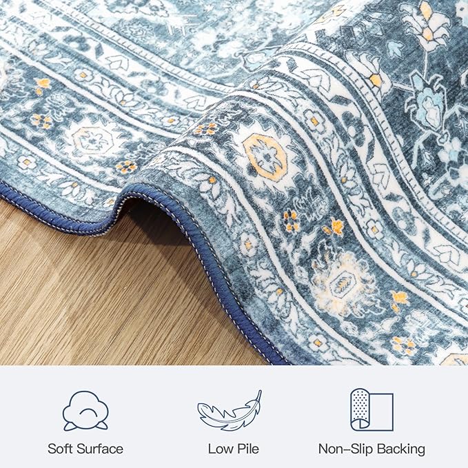 Lofus 5x7 Area Rug for Living Room,Blue Washable Area Rugs with Non-Slip Backing,Soft Boho Carpets for Bedroom Dining Room Home Office Indoor Nursery