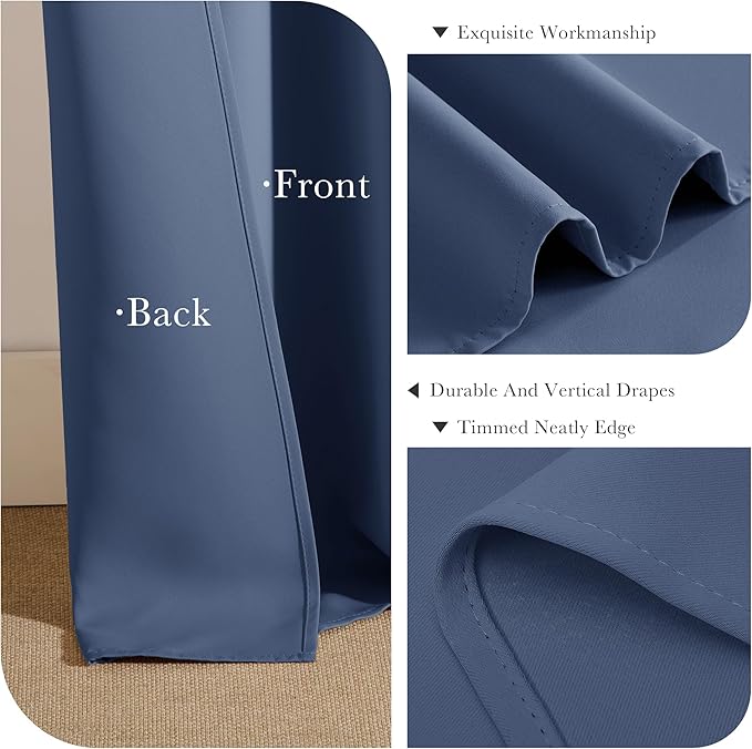 Pony Dance Blackout Curtains Thermal Insulated Window Treatment Panels Room Darkening Shade Drapes for Living Room Back Tab/Rod Pocket Bedroom Draperies, 34 x 72 Inch, Blue Haze, 2 Panels