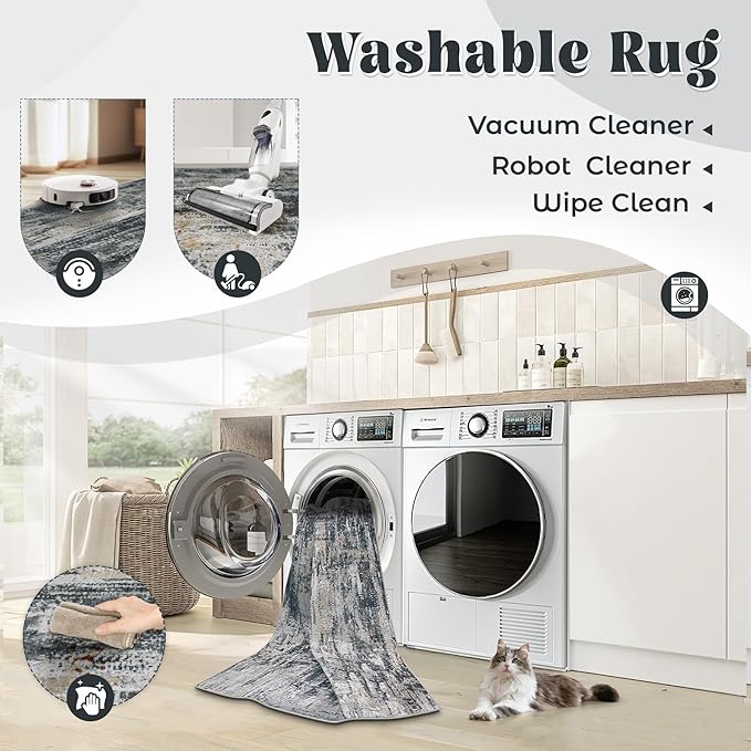 XLUEZ 8x10 Area Rugs for Living Room, Washable Modern Abstract Large Area Rug Neutral Soft Non Slip Kids Rug Stain Resistant Indoor Carpet for Bedroom Nursery Dining Room Office(BlackGreyGold, 8'x10')
