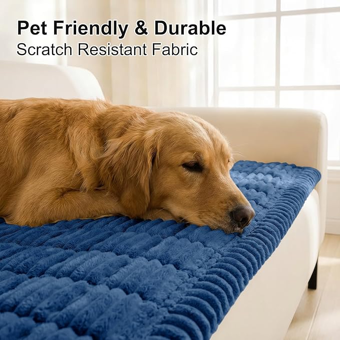 Smiry Couch Cover for Dogs Washable, Non Slip Fuzzy Pet Couch Covers for 3 Cushion Sofa Pet Friendly, Thick Soft Sofa Slipcovers Cushion Protector (Navy Blue, 27.6" x 27.6")