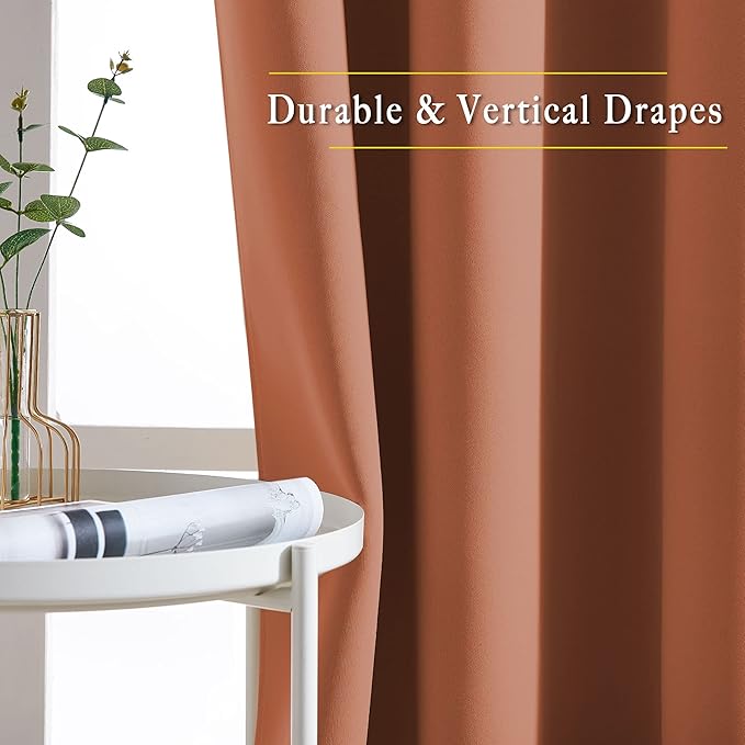 NICETOWN Blackout Burnt Orange Curtains 84 inches Long - Grommet Top Room Darkening Thermal Curtains Sound Blocking Window Treatments for Bedroom/Living Room (2 Panels, W37 x L84)
