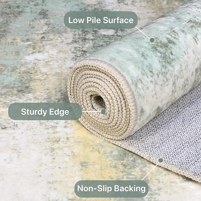 BEIMO Runner Rug for Hallway Kitchen, 3x8 Machine Washable Runners Rug for Entryway, Soft Modern Abstract Throw Rugs, Low Pile Floor Cover with Non Slip Backing, Light Green