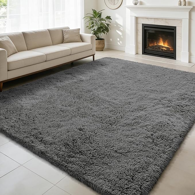 Shag Area Rug for Bedroom 4x6,Deep Grey Fluffy Area Rugs for Living Room,Soft Fuzzy Rug Non-Shedding Indoor Plush Carpet for Kids Bedroom Nursery Dorm Home Decor