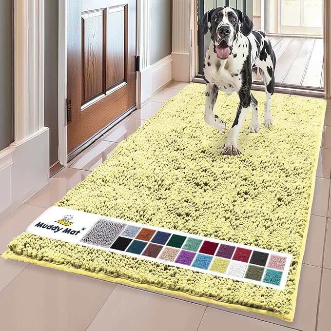 Muddy Mat® | Super Absorbent Door Mat Indoor, Microfiber Quick Dry Chenille Entryway Rug, Non-Slip Front Door Mat, Indoor Mats for Entryway, Machine Washable Pet Rug, Yellow 35"x60"