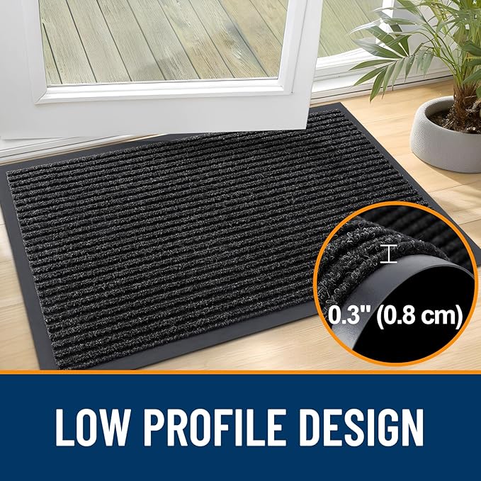 OLANLY Front Door Mat Indoor Outdoor Entrance, Waterproof Heavy Duty Doormat, Fade Resistant, Low Profile, Easy Clean Patio Porch Welcome Floor Mats for Entry, 47x23, Off-Black