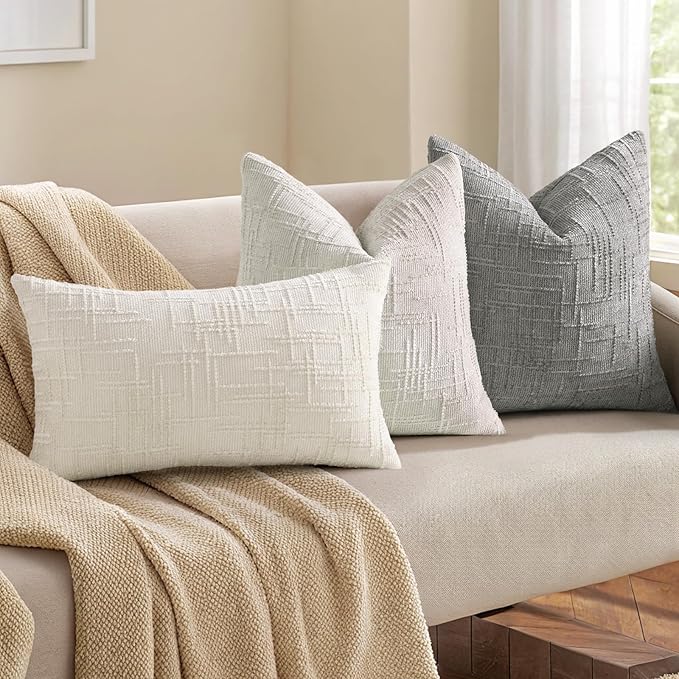 decorUhome Summer Cream White Chenille Throw Pillow Covers 12x20 Set of 2 Textured Soft Cozy Slubby Couch Pillow Covers Modern Farmhouse Boho Decorative Pillow Cases for Bed Sofa Living Room